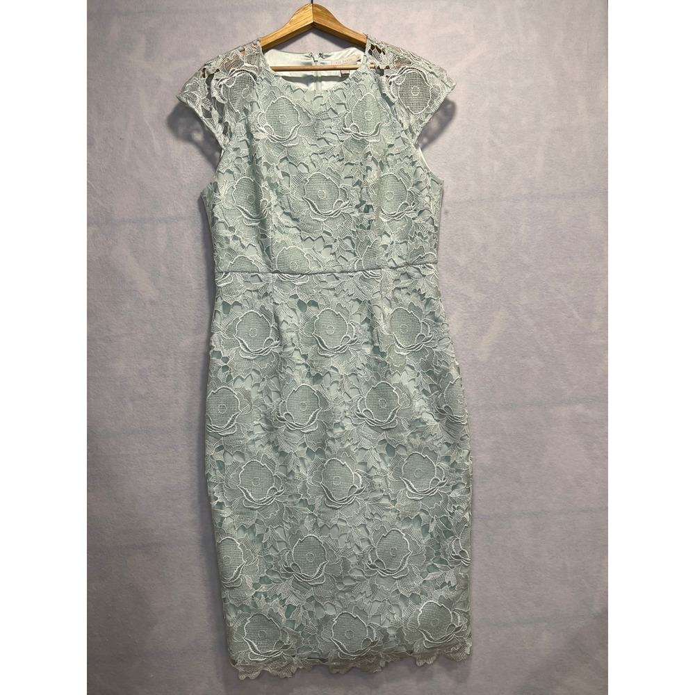 Ted Baker London Womens Size 5 Dress Sleeveless Lace Aqua Floralโ Elegant